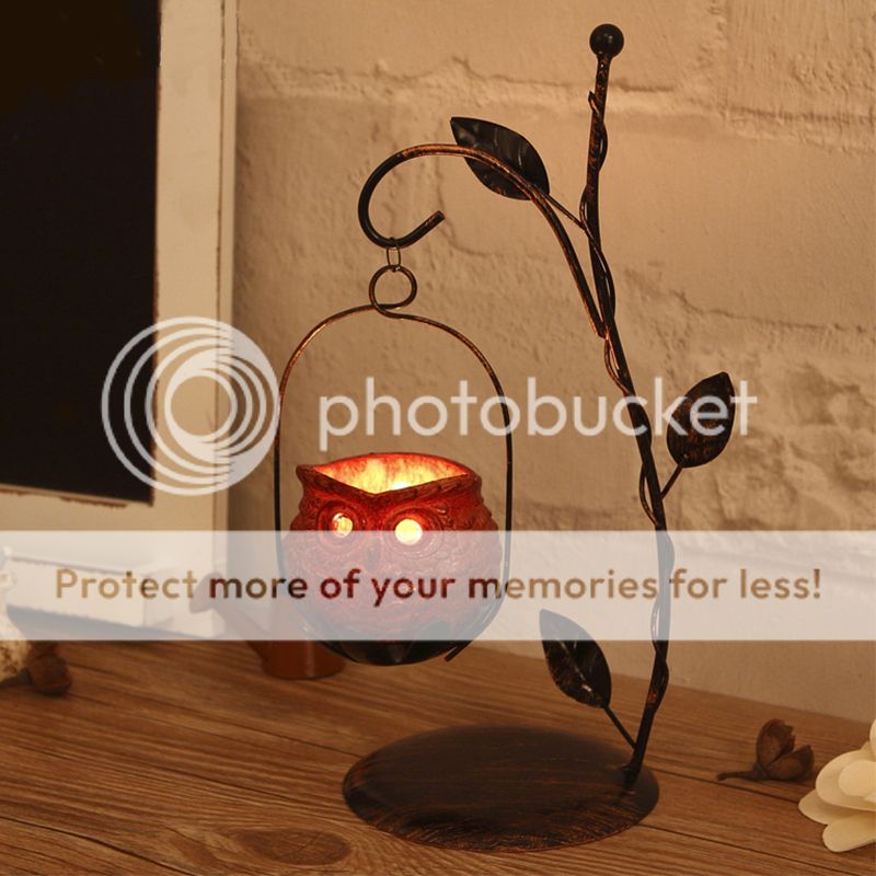 Vintage Hanging Stand Owl Tea Light Iron Candle Holder Party Home Decor